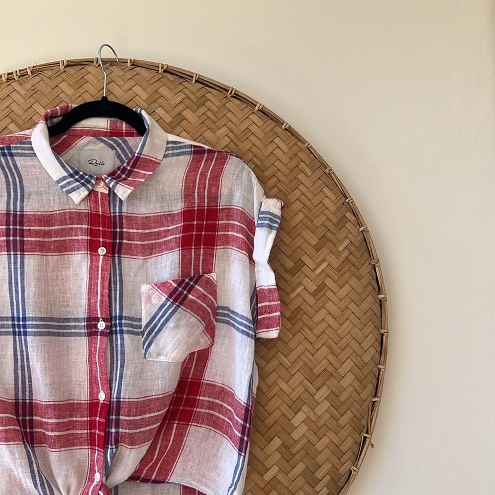 RAILS PLAID CROPPED TIE SHIRT AMELIE‎ CARMINE BLUE WHITE JULY 4 IVY LEAGUE PREP - Picture 7 of 12